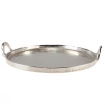 Product Tray round silver metal tray with handle 38x35x6.5cm