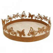Product Tray with butterflies, spring, table decorations, metal decoration patina Ø20cm H6.5cm