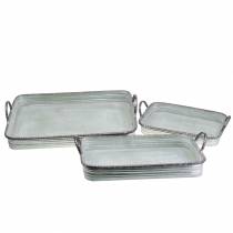 Decorative tray with handles metal silver 30cm/37cm/45cm set of 3