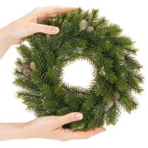 Product Artificial fir branch wreath with cones for door or table, 30cm