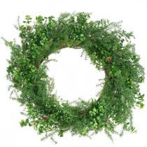 Decorative wreath large coniferous branches, cones and boxwood green 70cm