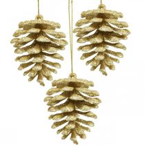 Christmas tree ornaments deco cones glitter gold H7cm 6pcs