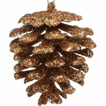 Christmas tree ornaments deco cones glitter copper H7cm 6pcs
