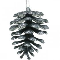 Christmas tree ornaments deco cones glitter anthracite H7cm 6 pieces