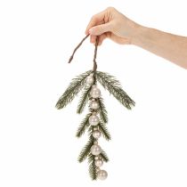 Product Artificial fir branch with white mini Christmas tree baubles, 46cm, 2 pieces