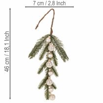 Product Artificial fir branch with white mini Christmas tree baubles, 46cm, 2 pieces