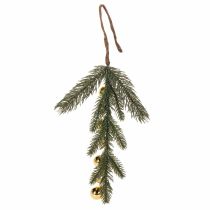 Product Artificial fir branch with gold-colored mini Christmas tree baubles, 46cm, 2 pieces