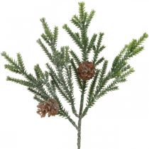 Deco branch larch with cones artificial green frost effect 29cm