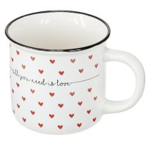 Product Cup with hearts ceramic cup white red Ø9cm H9cm