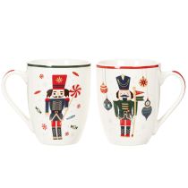 Product Christmas mug with nutcracker and candy cane motif, 10cm, 2 pieces