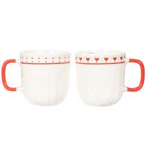 Product Coffee mug with red handle, knitted pattern and heart decoration, ceramic, 9cm, 2 pieces