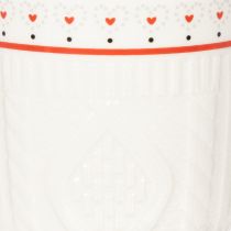 Product Coffee mug with red handle, knitted pattern and heart decoration, ceramic, 9cm, 2 pieces