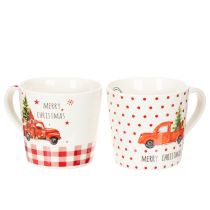 Product Christmas mug with car and Christmas tree, ceramic mugs, 10cm, 2 pieces