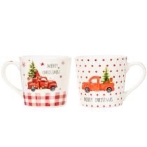 Product Christmas mug with car and Christmas tree, ceramic mugs, 10cm, 2 pieces