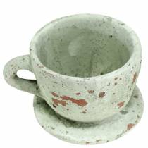 Product Plant Pot Planter Cup with Saucer Vintage Grey, Natural Clay Ø8cm H6.5cm 4 pcs