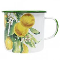 Product Enamel planter cup, decorative cup with lemon branch, Mediterranean planter Ø9.5cm H10cm