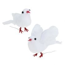 Pigeons 5cm on wire white 8pcs