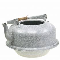 Planter tea kettle zinc gray, white washed Ø26cm H15cm