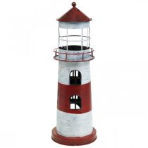 Tea light lighthouse metal decoration maritime red, white Ø14cm H41cm