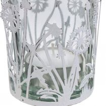Lantern with dandelions, table decorations, summer decoration shabby chic silver, white H10cm Ø8.5cm