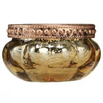 Product Tealight glass champagne antique gold with metal rim Ø6cm H3.5cm