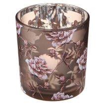 Product Tealight Glass Table Decoration Carnations Brown Silver H8cm 4 Pcs