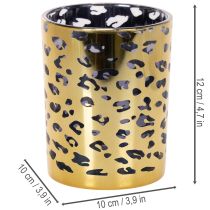 Product Glass tealight holder with leopard print for table decoration, 12cm