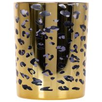 Product Glass tealight holder with leopard print for table decoration, 12cm