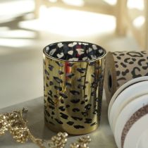 Product Glass tealight holder with leopard print for table decoration, 12cm