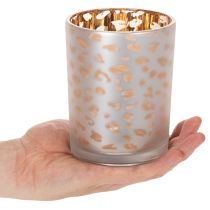 Product Glass tealight holder with leopard print, 12cm