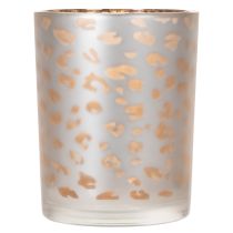 Product Glass tealight holder with leopard print, 12cm