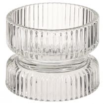 Product Tealight holder ribbed glass decoration clear Ø9cm H7cm 4 pcs