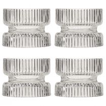 Product Tealight holder ribbed glass decoration clear Ø9cm H7cm 4 pcs