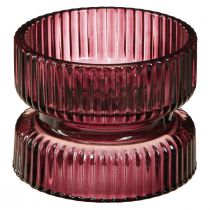 Product Tealight holder glass decoration ribbed berry Ø9cm H7cm 4 pcs