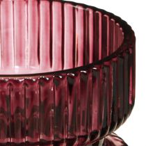 Product Tealight holder glass decoration ribbed berry Ø9cm H7cm 4 pcs