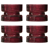 Product Tealight holder glass decoration ribbed berry Ø9cm H7cm 4 pcs