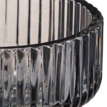 Product Tealight holder glass decoration ribbed grey tinted Ø9cm H7cm 4 pcs