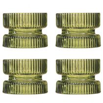 Product Tealight Holder Glass Decoration Ribbed Green Ø9cm H7cm 4 pcs