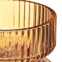 Product Tealight holder glass ribbed decoration orange Ø9cm H7cm 4 pcs