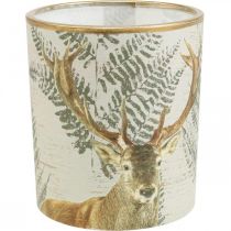 Lantern glass tea light holder candle glass deer 10cm Ø9cm