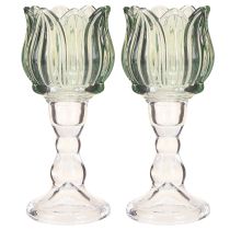 Product Tealight holder tulip glass tealight glass green Ø7cm H16cm 2pcs