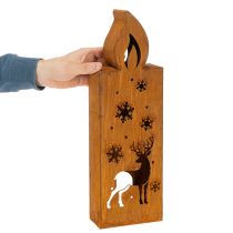 Product Christmas tealight holder, rusted metal candle holder, deer, 45x14cm