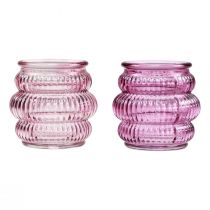 Product Tealight holder glass decoration purple pink Ø7.5cm H7.5cm 2pcs