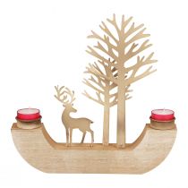 Product Tealight holder wood metal deer decoration forest 23.5cm