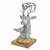 Candlestick deer mango wood, metal silver, natural 31cm