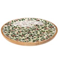 Product Christmas decorative plate with holly motif, 25cm