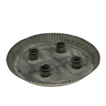 Product Plate with 4 candle holders Ø25cm H3cm Grey