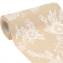 Product Table Ribbon with Flowers Table Runner Cotton Beige 15cm 3m