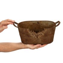 Product Oval metal bowl with handles, deer motif, rust finish, 36cm