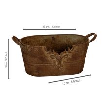 Product Oval metal bowl with handles, deer motif, rust finish, 36cm